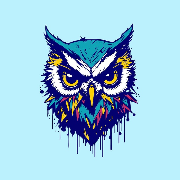 Blue owl with a yellow face on a blue background