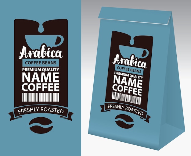 blue paper package with label for coffee bean