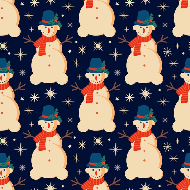 blue pattern with snowmans Retro Christmas background