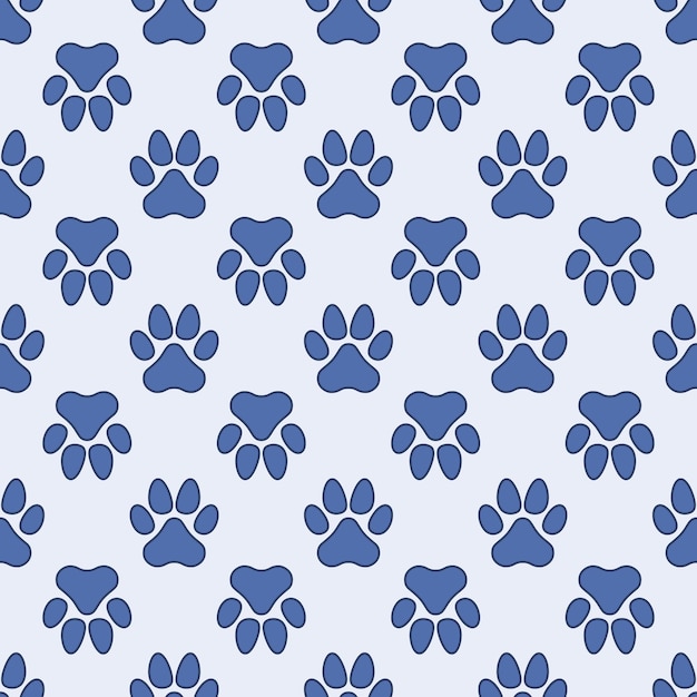 Blue Pet Paw Prints vector concept Seamless Pattern