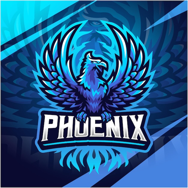 Blue phoenix esport mascot logo design