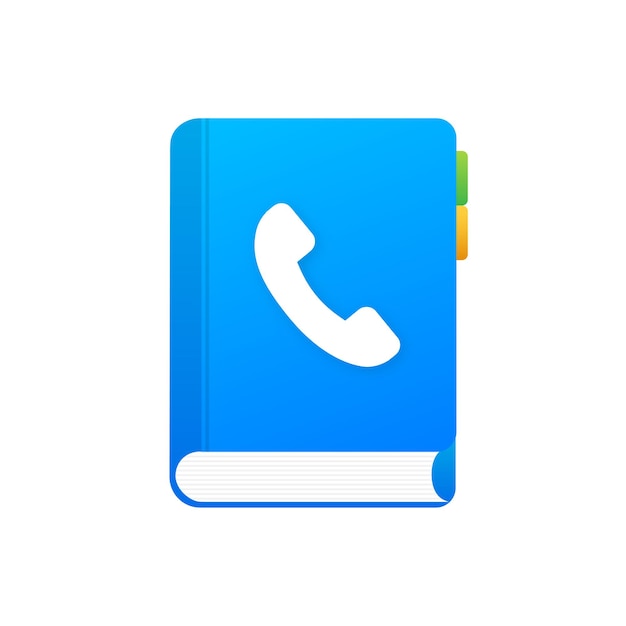 Blue phone book on white background. Phone icon, telephone symbol. Support service icon. Vector stock illustration.