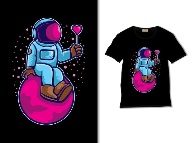 blue pink astronaut illustration with t shirt design