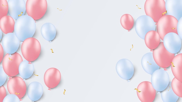 Blue and pink balloons on sweet background, Sale vector illustration. Celebration background.