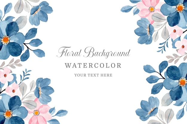 Blue pink floral background with watercolor