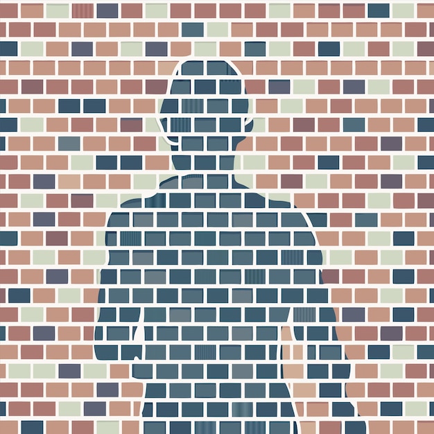 Vector a blue and pink image of a man in front of a brick wall