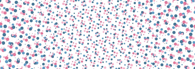 Blue and pink pastel colored dotted pattern on white wide horizontal background