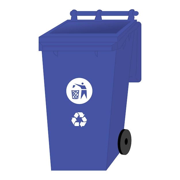 Blue Plastic waste container on wheels Containers for waste disposal Garbage bins Design for waste collection companies City cleaning Flat style in vector illustration Isolated objects