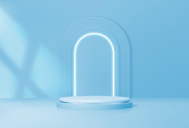 Blue podium with arch and neon illumination