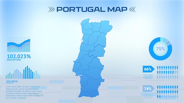 Blue Portugal Map with States Political Portugal infographic map vector illustration