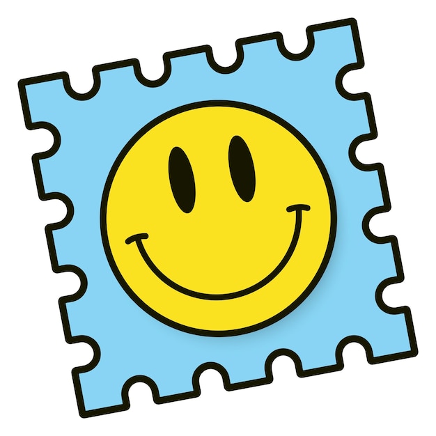 Blue Postage Stamp sticker with Happy Smiley with Shadow vector illustration