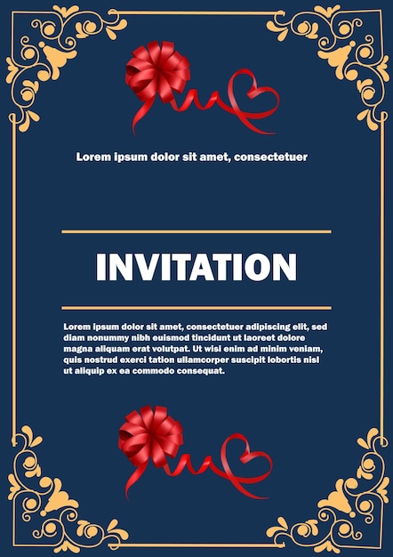 A blue poster with a red bow and a bow invitation design