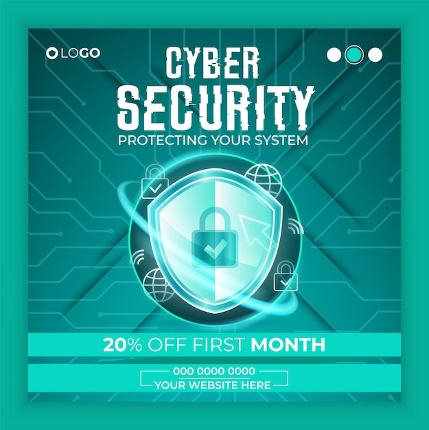 a blue poster with a screen that says cyber security security