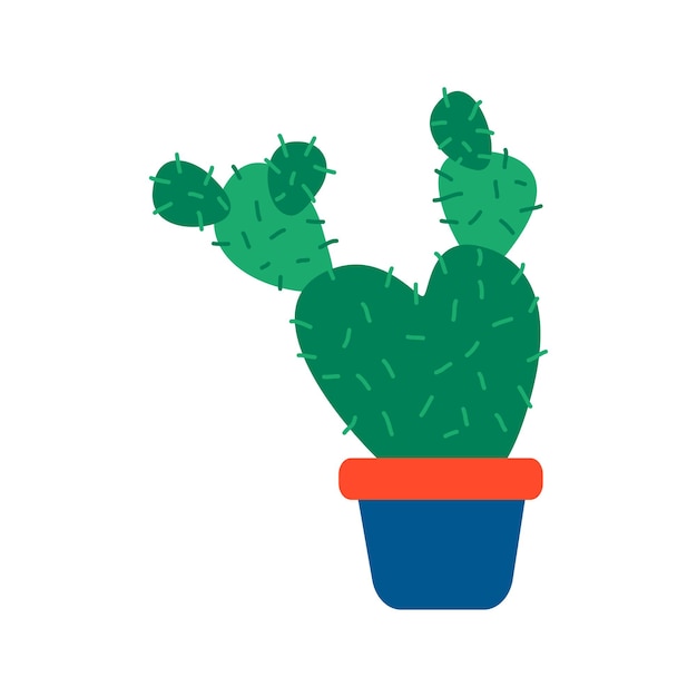 A blue pot with a cactus. Isolated illustration