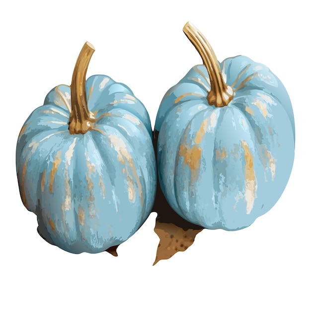 Vector blue pumpkins with gold leaves on them one blue and yellow