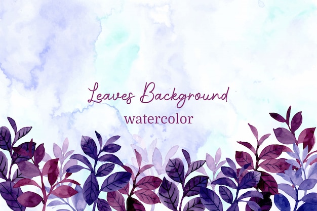 Blue purple leaves background with watercolor