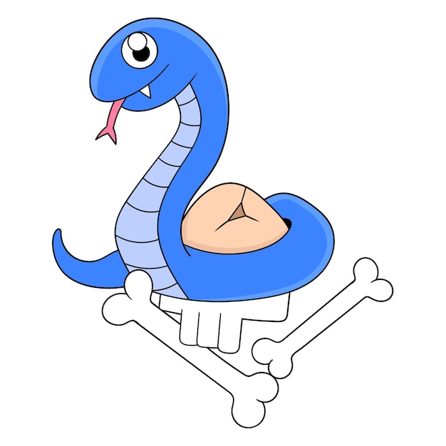 Blue python is incubating its eggs doodle icon image kawaii