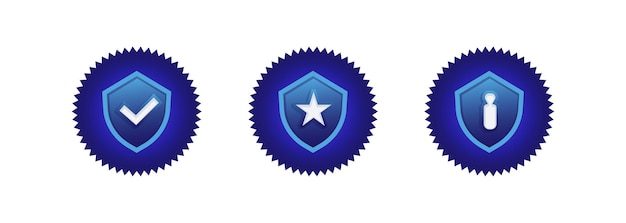 Blue recomended scured verified logo shield with checlist lock and star isolated badge illustration