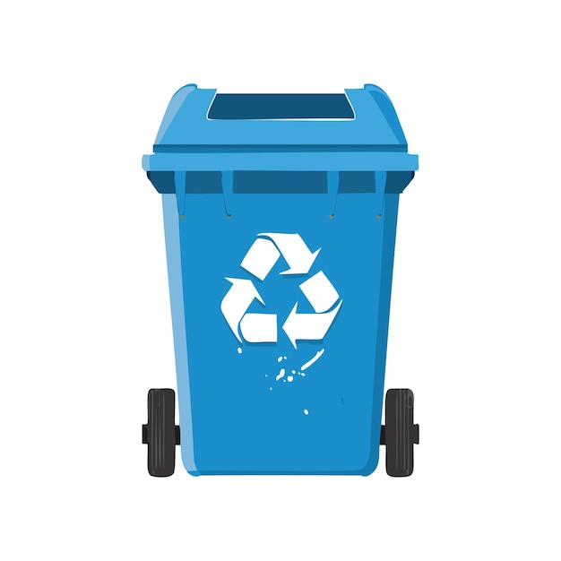 a blue recycling bin with a recycle logo on it