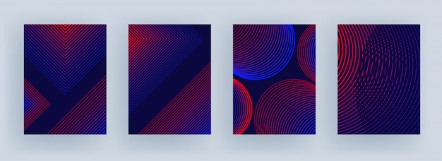 Blue and red color stripe pattern in different style on purple .