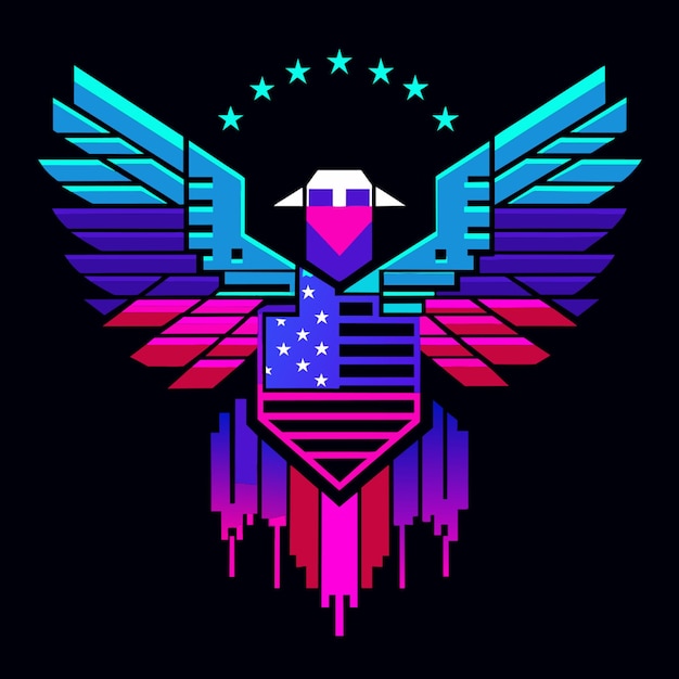 a blue and red eagle with a star on the wings