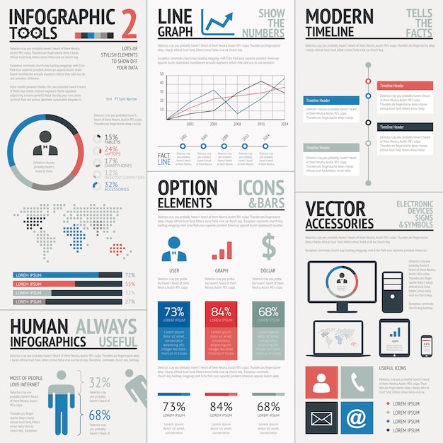 Blue and red flat simple vector infographic elements