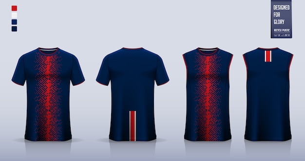 Blue Red geometric abstract T-shirt sport uniform