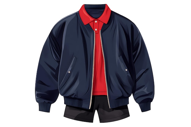 Vector a blue and red jacket with a red collar and black shorts