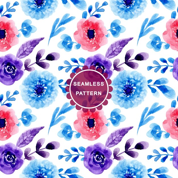 blue red pattern with watercolor flower