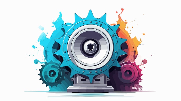 Vector a blue and red watercolored gear with a colorful background