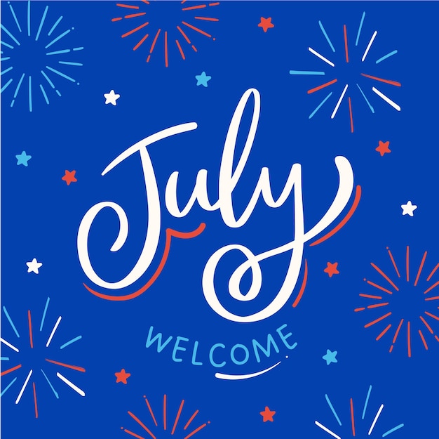 Vector blue red welcome july instagram post