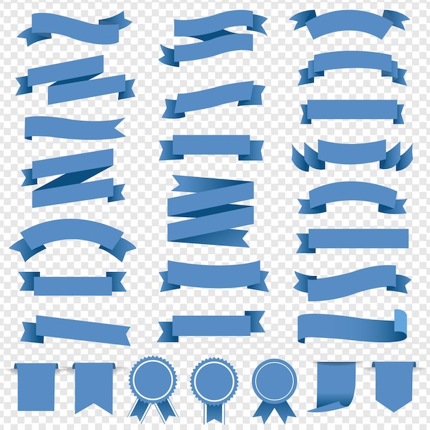 Blue Retro Paper White Ribbons Set Transparent Background