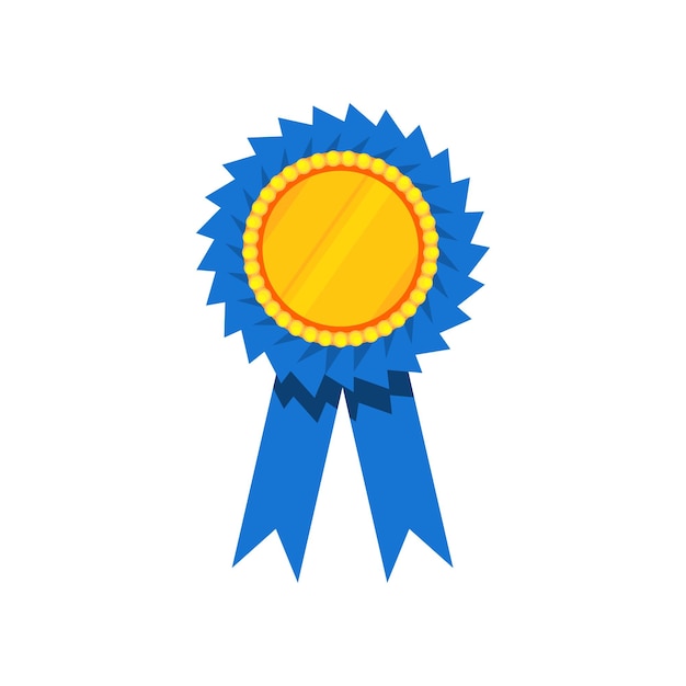 Blue ribbon award blank golden rosette Prize for winner Decorative flat vector element for certificate or diploma