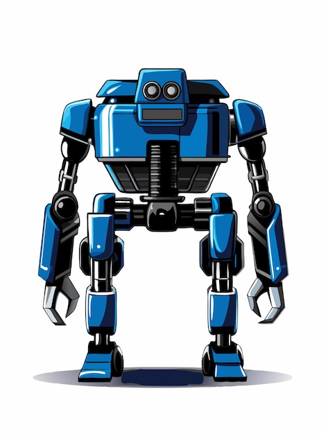 a blue robot with a black face and blue body