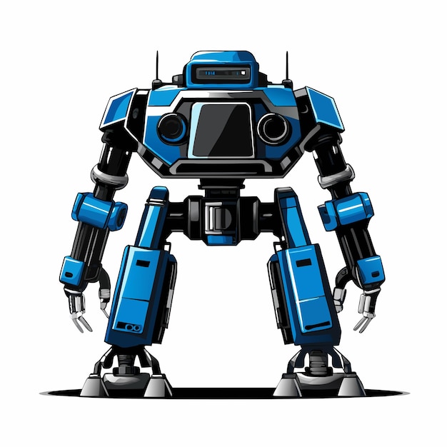 a blue robot with a black face and blue body