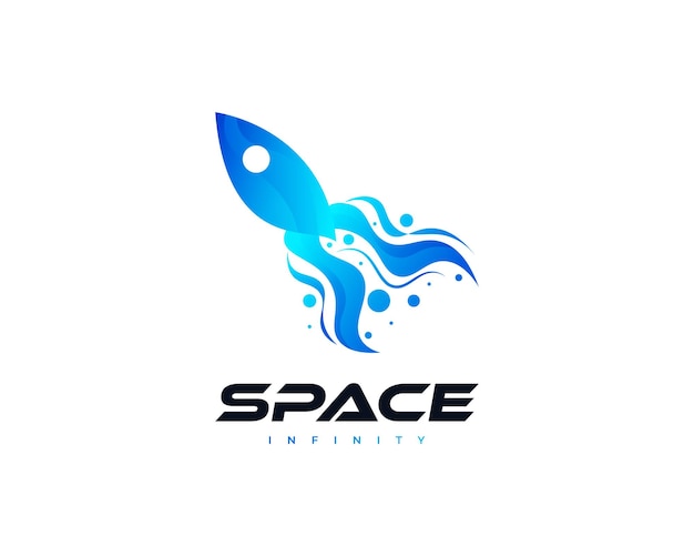 Blue Rocket Logo Design Modern Spaceship Vector Illustration