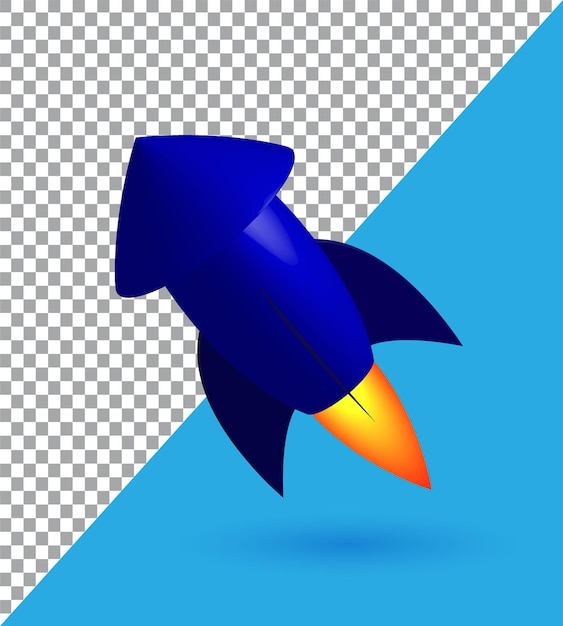 blue rocket, with gas fire, 3d vector illustration icon