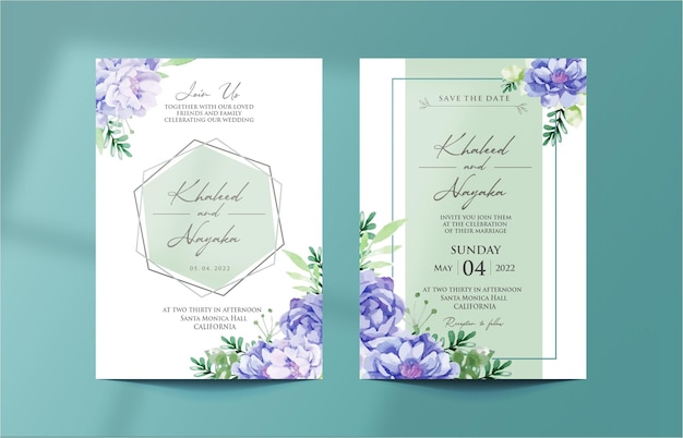 Blue Rose watercolor Floral wedding invitation template