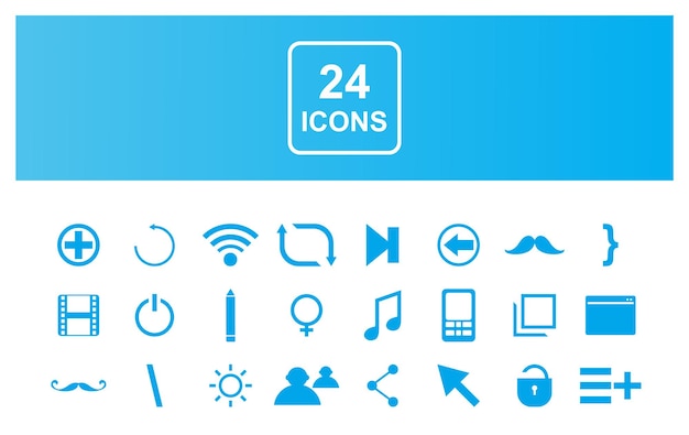 A blue screen with a blue screen that says 24 icons.