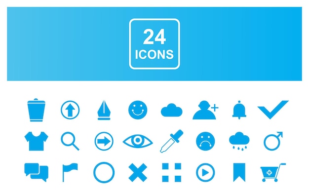 A blue screen with a blue screen that says 24 icons.