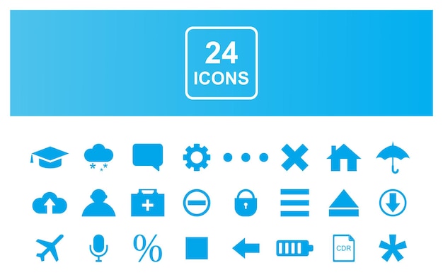 A blue screen with a blue screen that says 24 icons.