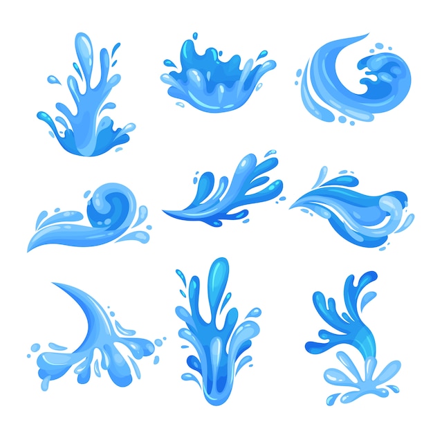 Blue sea, ocean waves set, powerful water stream  Illustrations