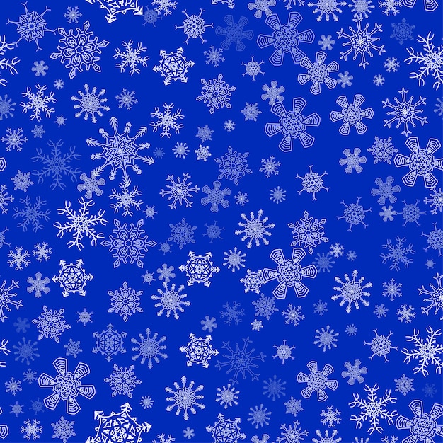 Blue seamless Christmas pattern with different snowflakes