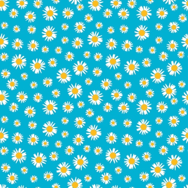 Blue seamless pattern with chamomile flowers.