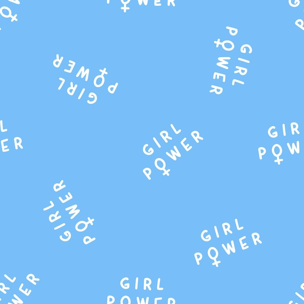 Blue seamless pattern with girl power text