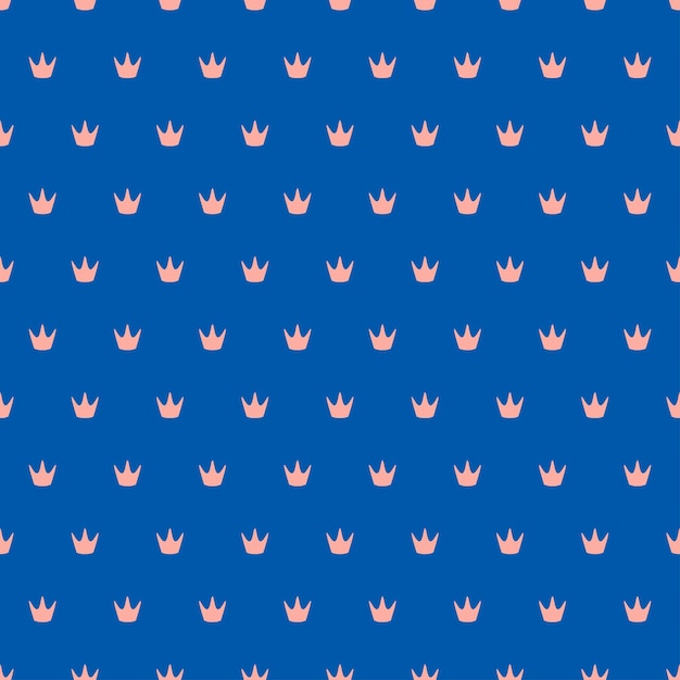 Blue seamless pattern with pink crowns