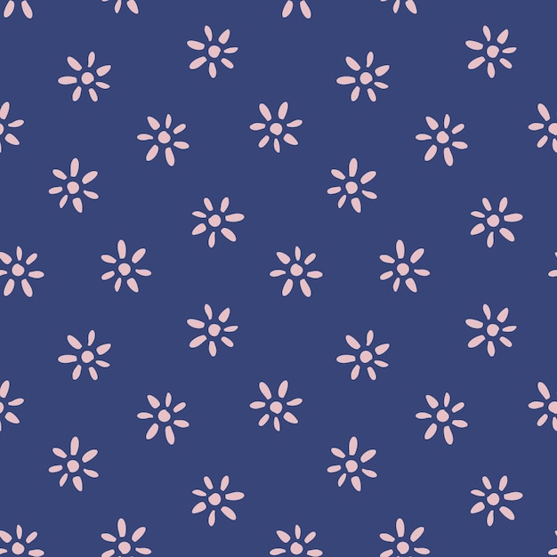 Blue seamless pattern with pink flowers