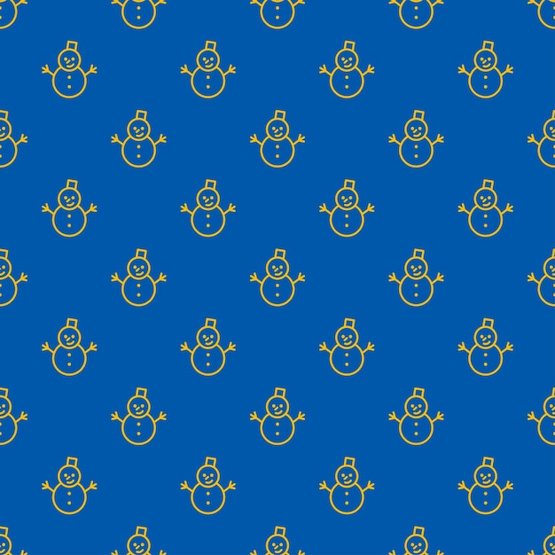 Blue seamless pattern with yellow outline snowman.