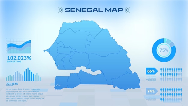 Blue Senegal Map with States Political Senegal infographic map vector illustration