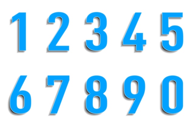 Blue set number with shadow on white background Vector illustration